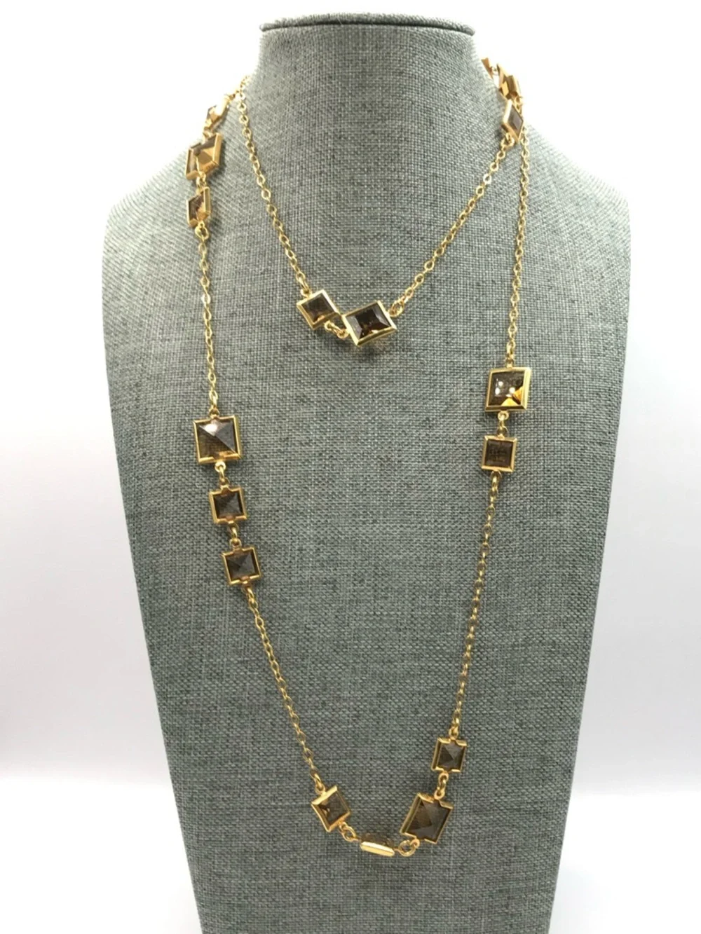 J. Crew Gold-Tone Necklace with Smoky Square Crystals - Picture 3 of 9